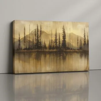Golden Stillness canvas print by Artfy Canvas – reflective golden forest painting for serene home décor