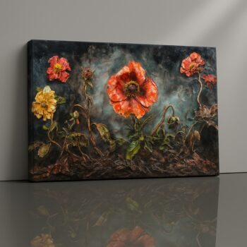 Earthen Petals canvas print by Artfy Canvas – earthy textured flower wall art for modern homes
