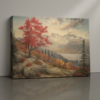 Autumn crimson tree canvas print – serene seasonal wall art décor by Artfy Canvas