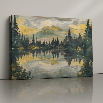 Twilight pine forest reflection canvas print – golden twilight landscape art by Artfy Canvas