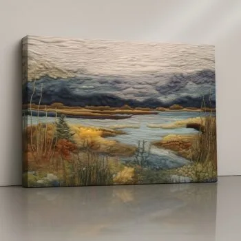 Storm landscape textured canvas print – dramatic embroidered-style wall art by Artfy Canvas