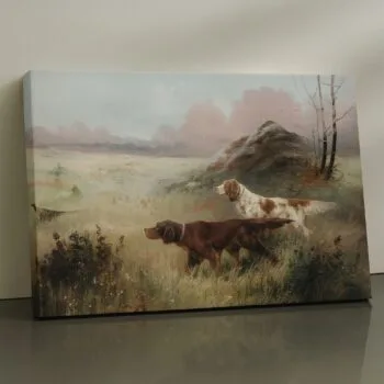 Cyber Huntscape Canvas Print – hunting dogs in misty field, rustic modern wall décor by Artfy Canvas