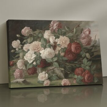 Bloom Protocol Canvas Print – lush roses still-life floral wall art by Artfy Canvas