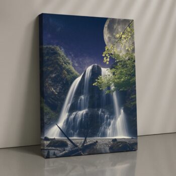 Moonlit Falls fantasy waterfall canvas print by Artfy Canvas – dreamlike canvas painting, wall paintings, artwork for wall décor