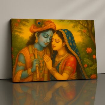 Divine Linkage Canvas Print of Krishna and Radha spiritual wall art.