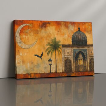 Crescent Realms Canvas Print featuring mosque and crescent in vintage tones.