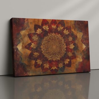 Sacred Bloom Canvas Print with golden mandala and lotus spiritual design.