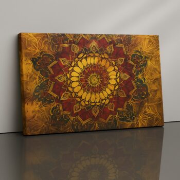 Radiant Core Canvas Print with golden red mandala design.