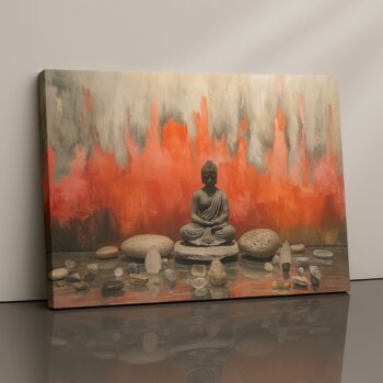 Enlightened Matrix Canvas Print featuring Buddha in earthy orange tones.