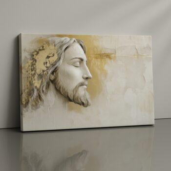 Holy Render Canvas Print featuring Jesus profile in gold tones.