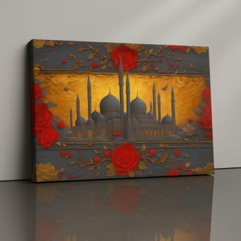 Mosque Resonance Canvas Print featuring mosque with floral accents.