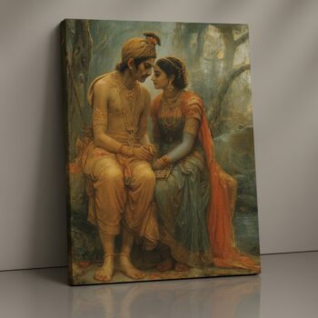 Radha Krishna Divine Union canvas print for Indian homes, devotional wall décor with love and spirituality