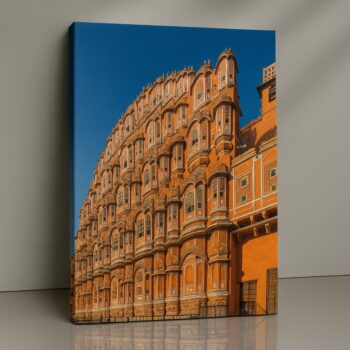 Hawa Mahal Jaipur heritage canvas print with vibrant sandstone tones, regal wall art for modern Indian interiors