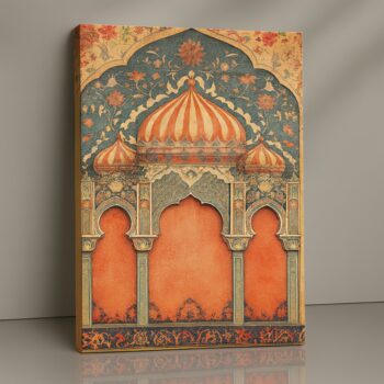 Regal Arches Mughal-style canvas print with domed floral motifs, royal décor for Indian homes