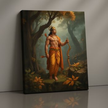 Warrior’s Vigil Lord Rama canvas print with bow in forest, spiritual and devotional wall décor