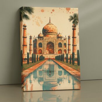 Majestic Taj Mahal canvas print with vintage sepia and reflection