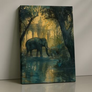 Twilight Elephant forest canvas print with elephant silhouette and golden light