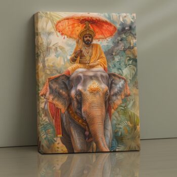 Royal Procession king-on-elephant canvas print with grand umbrella and rich textiles