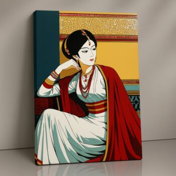 Regal Grace portrait canvas print with deep reds, teals, and gold accents