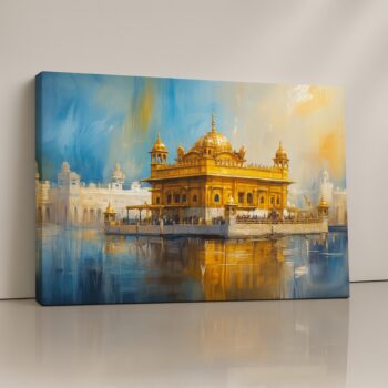 Goddess Lakshmi golden glow religious canvas wall art.