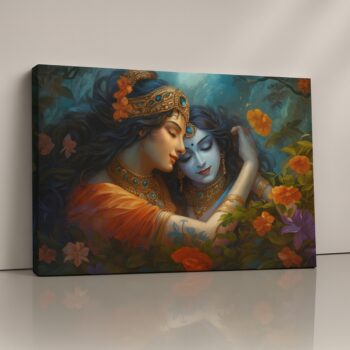 Krishna Radha divine love spiritual canvas wall art.