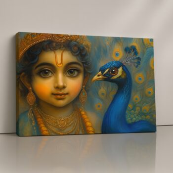 Baby Krishna innocent devotional canvas wall art.
