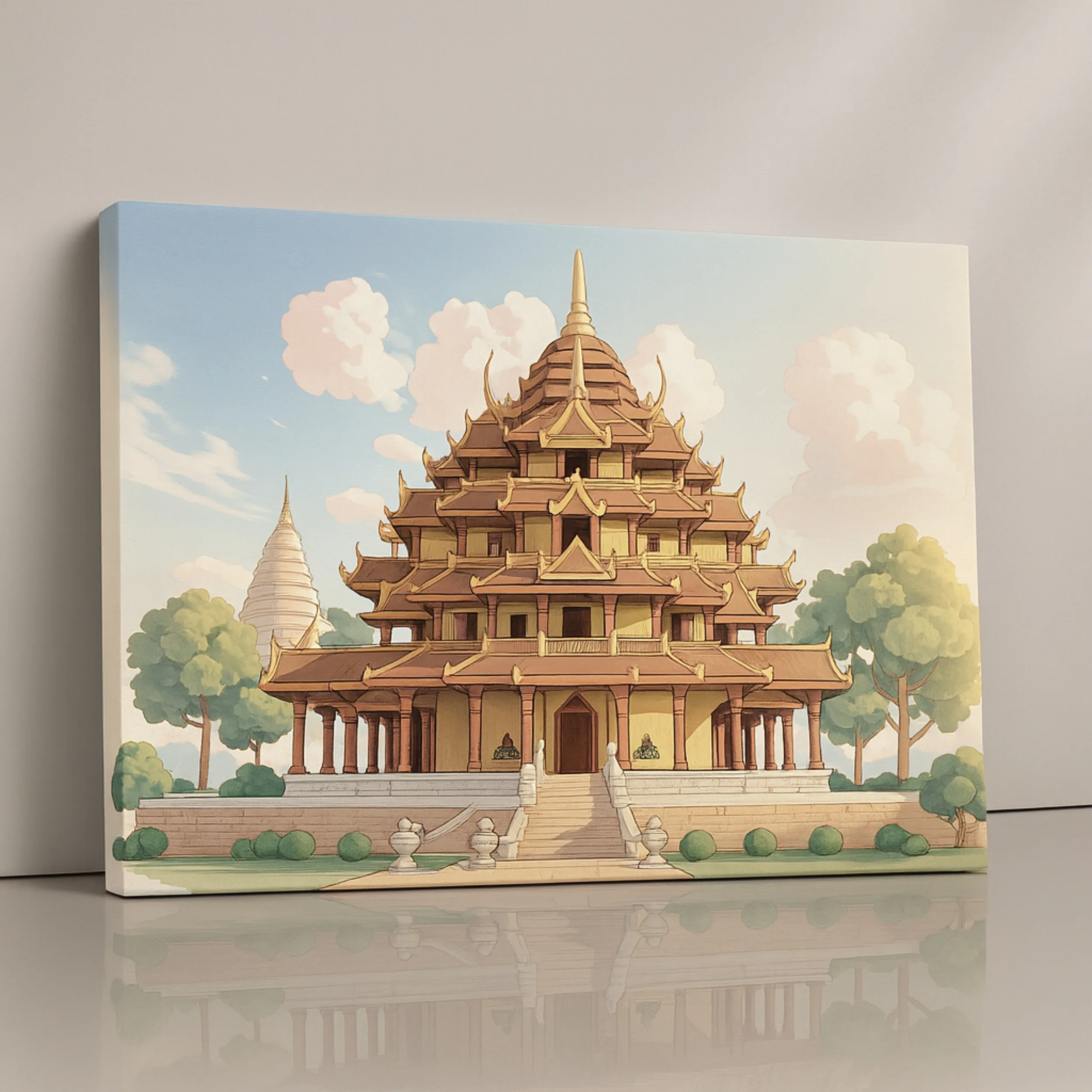 Golden temple pagoda architecture spiritual canvas print.