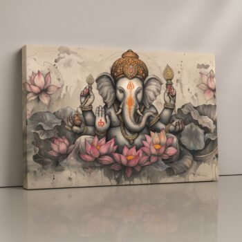 Lord Ganesha lotus serenity spiritual canvas wall art.
