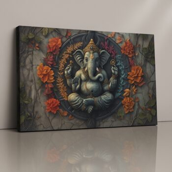 Lord Ganesha floral spiritual wall art canvas print.