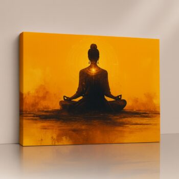 Golden Serenity Canvas Print featuring Buddha in gold and amber tones.