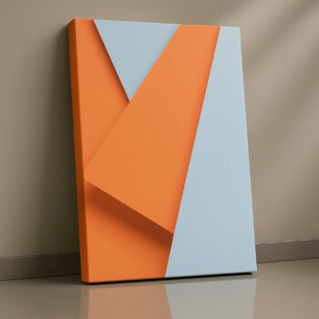 orange and blue geometric folded-shape canvas artwork