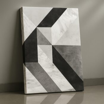 black and white geometric marble-texture canvas wall art