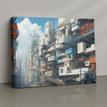 futuristic stacked megacity architecture canvas