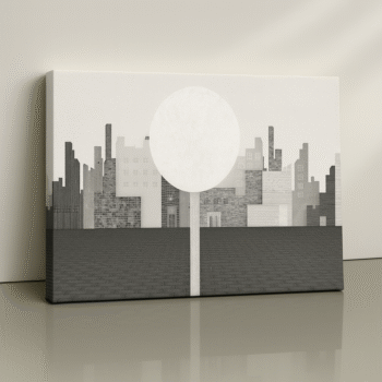 minimal moonlit skyline monochrome canvas art