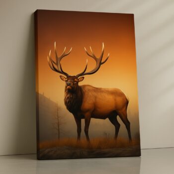 Stag glowing under golden sunset sky print