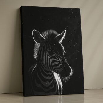 Zebra illuminated under night sky print