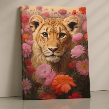 Fox resting among soft pink blossoms print