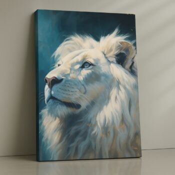 White lion in frosty morning light print