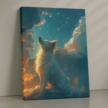 Celestial Howl dog artwork on canvas.