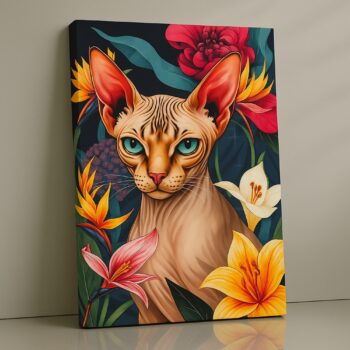 Tropical Sphinx cat artwork on canvas.