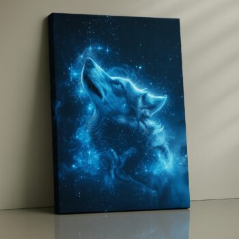 Moonlit deer illustration on canvas.