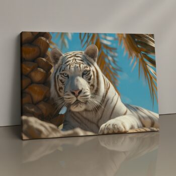 white tiger under palm leaves print