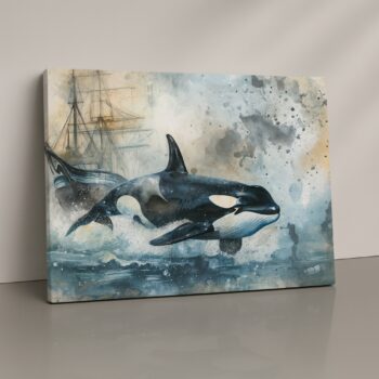 orca leaping through waves print