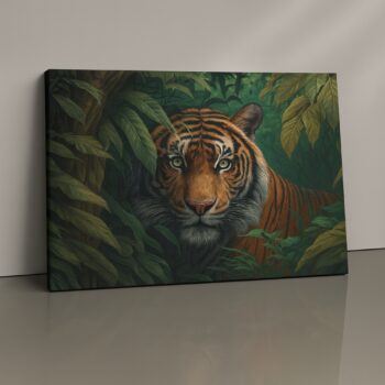 tiger surrounded by warm glowing leaves print