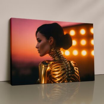 Golden modern portrait artwork on premium canvas.