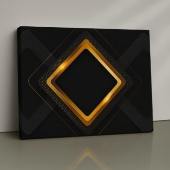 Gold geometric abstract artwork on canvas.