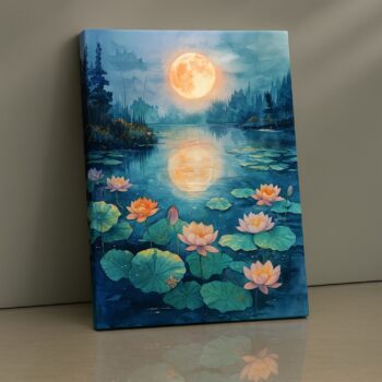 Moonlit Lotus Echo lotus canvas wall art by Artfy Canvas – calm nature décor.