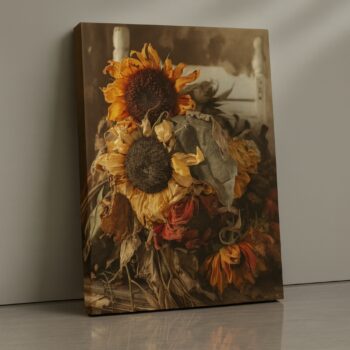 Rustic Sunflower Decay sunflower canvas wall art by Artfy Canvas – vintage autumn décor.