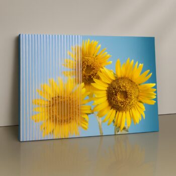 Sunlit Bloom Trio sunflower canvas wall art by Artfy Canvas – bright cheerful décor.