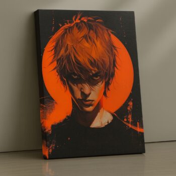 Warrior with glowing ember eyes surrounded by sparks print